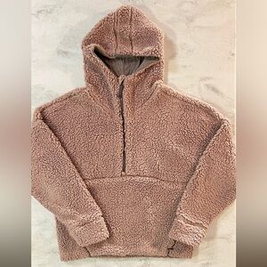 EUC PrAna Khaki Rose Permafrost Half Zip Pullover Lined Sherpa Hoodie Size Large